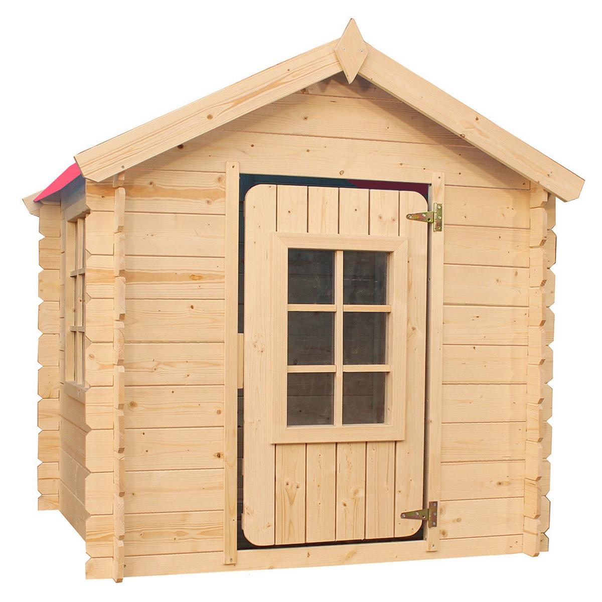 KINDERSPIELHAUS aus Holz - 111x113xH121 cm/0.9 m2 - M570R-1 - Beige, Holz (114/121/111cm) - Timbela
