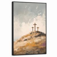 LEINWAND Bilder mit Rahmen - Hügel - Abstrakt - Christentum - Kreuz - 60x90 - Hellgrau, Textil (60/90cm) - MuchoWow