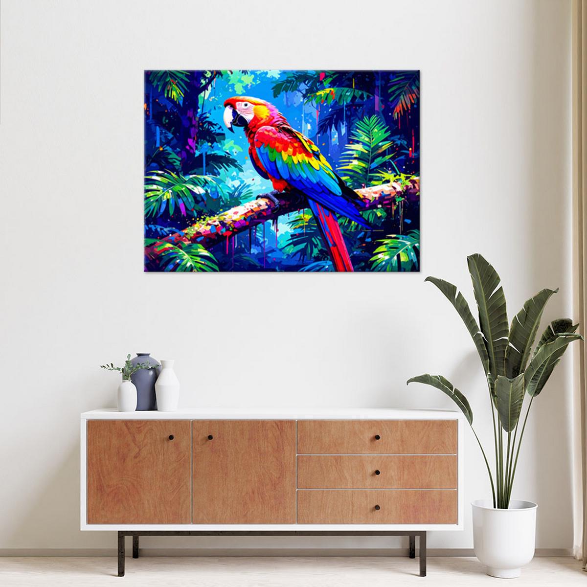 LEINWANDBILD Bunter Papagei auf einem Ast 60x40cm - Multicolor, Textil (60/40cm) - Feeby