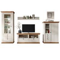 WOHNWAND weiß Pinie, Eiche Wotan 4-teilig 356 cm, Schrankwand im Landhaus-Stil - Silberfarben/Eiche Wotan, Glas/Holzwerkstoff (356/204/52cm) - Furn.Design