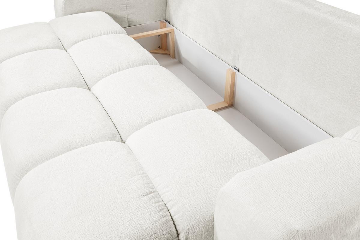 BETTSOFA DUCA Creme Chenille-Stoff mit Schlaffunktion - Creme, Holz (259/90/99cm) - MASSENO