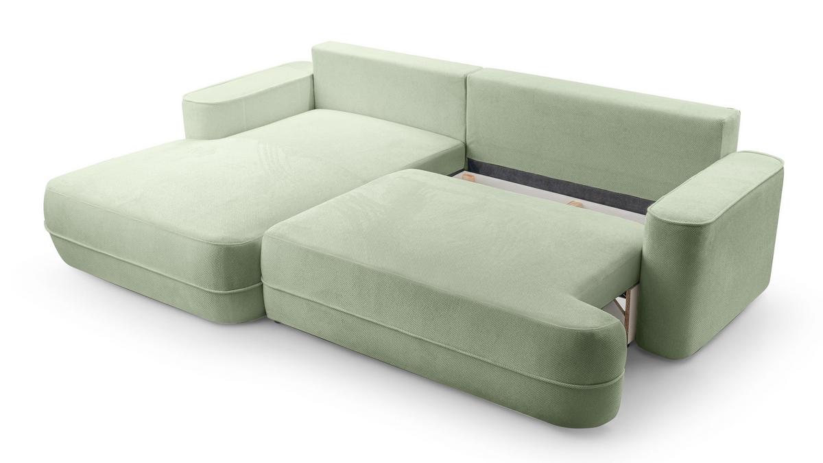 ECKCOUCH L Form Peoni Salbeigrün 267/168/87 cm mit Schlaffunktion L - Pastellgrün/Schwarz, Kunststoff/Textil (168/267cm) - AX Living
