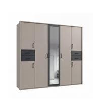 DREHTÜRENSCHRANK B228/H210/T58 cm, Sandgrau mit Absetzungen in Grafit, Kleiderschrank mit Passepartout&1Spiegeltür&Schubkästen, Griffe schwarz/ 22573 - Sandfarben/Schwarz, Holzwerkstoff/Kunststoff (228/210/58cm) - luma-home