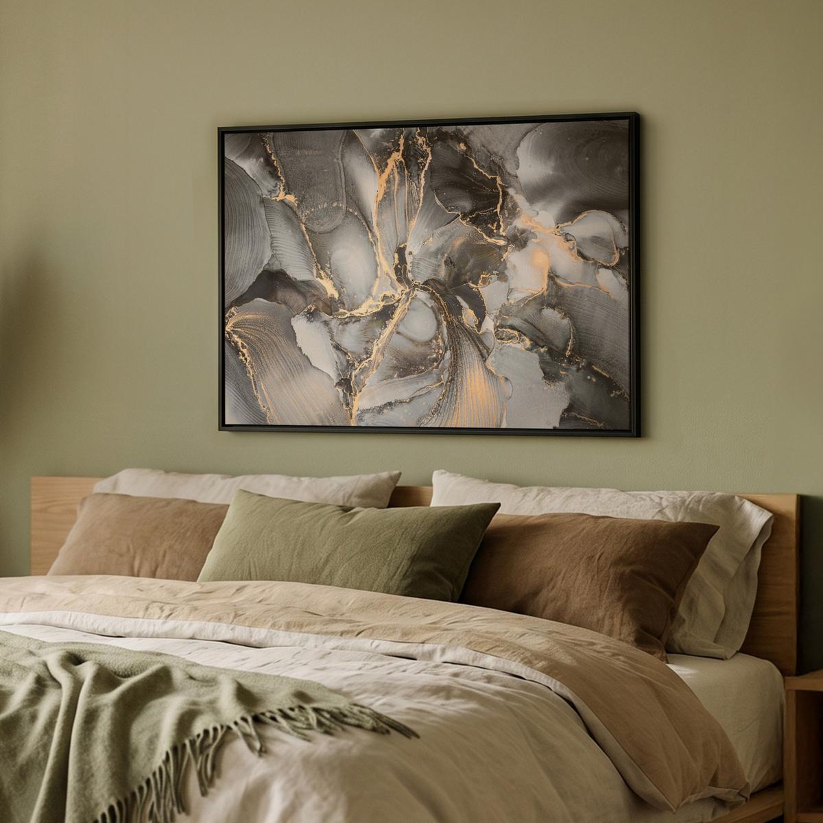 LEINWAND Bilder mit Rahmen - Grau - Luxus - Gold - Marmor - 80x60 - Dunkelgrau, Textil (80/60cm) - MuchoWow