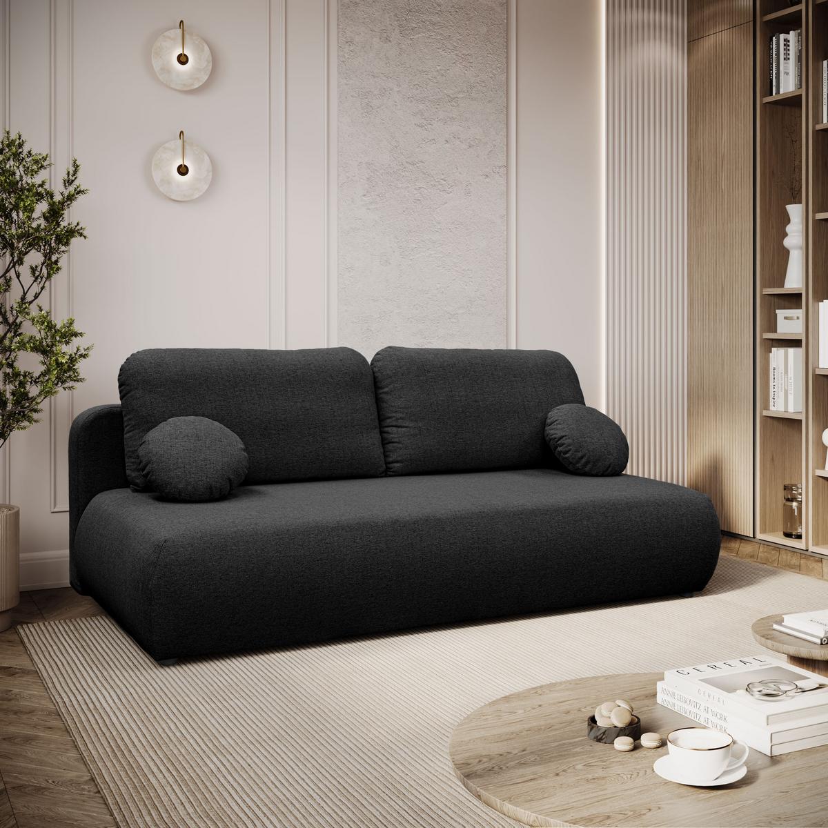 SCHLAFSOFA CLAIRE, zweisitzig, mit Schlaffunktion, Neve 100 - Schwarz, Textil (208/90/95cm) - Lookway
