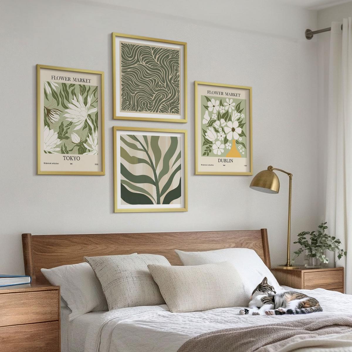 BILDER SET 4er Set - 50x50 cm & 40x60 cm Goldrahmen - Pflanzenmuster, Boho-Dekorationen - Goldfarben, Kunststoff (50/50cm) - TULUP