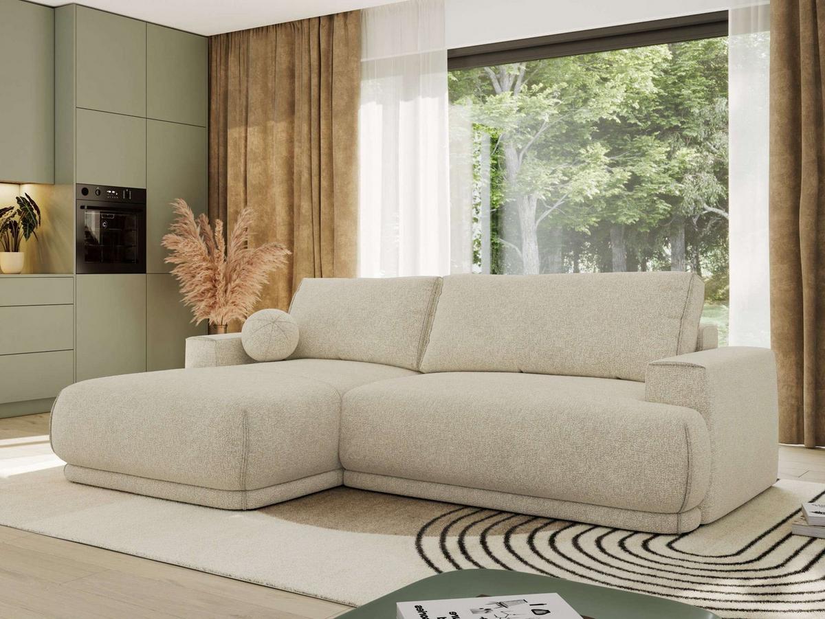 ECKSCHLAFSOFA RINA L Creme Strukture - links - Creme/Schwarz, Kunststoff/Textil (267/170cm) - MKS
