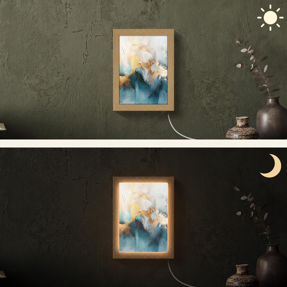 WANDLEUCHTE Abstrakt - Kunst - Gold - Blau 15x20 cm - Türkis, Holzwerkstoff (15/20/8cm) - OnlyWow