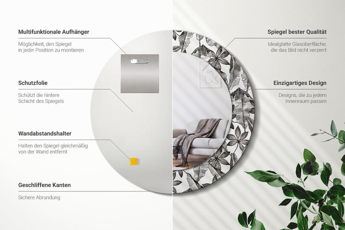 SPIEGEL Rund Ø 50 cm mit Aufdruck - Schwarz, Glas (50/50/0.4cm) - Wallfluent