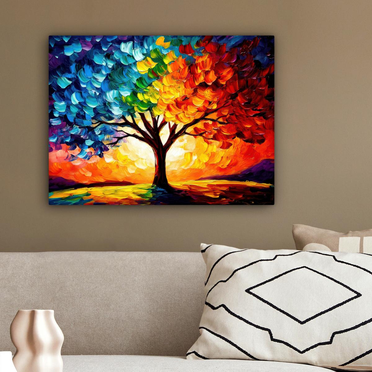 LEINWANDBILD Baum - Kunst - Natur - Sonnenuntergang Wandbild 40x30 cm - Multicolor, Textil (40/30cm) - MuchoWow