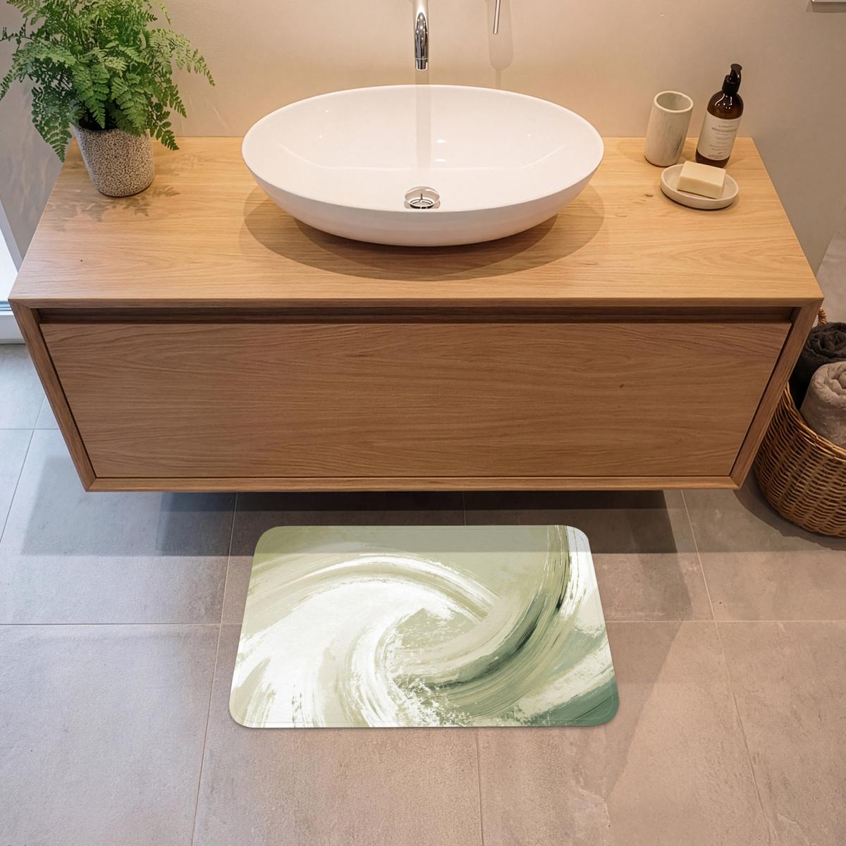 BADEMATTE Abstrakt - Pinselstriche - Wellen - Grün 60x40 cm - Mintgrün, Textil (60/40cm) - OnlyWow