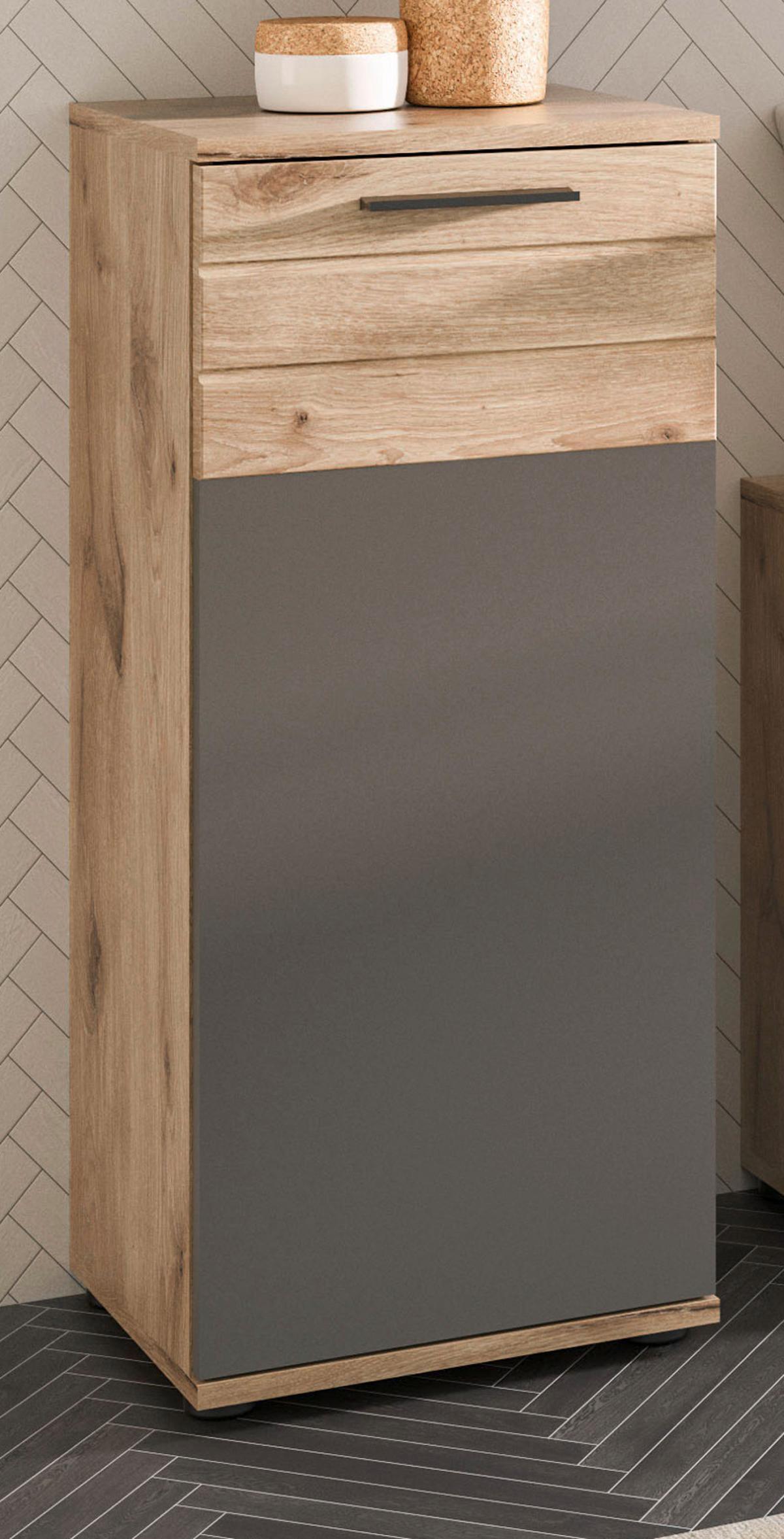 UNTERSCHRANK Eiche grau 37 x 87 cm, Kommode mit Soft-Close, Badmöbel - Eichefarben/Schwarz, Holzwerkstoff/Kunststoff (37/87/34cm) - Inn.Furn