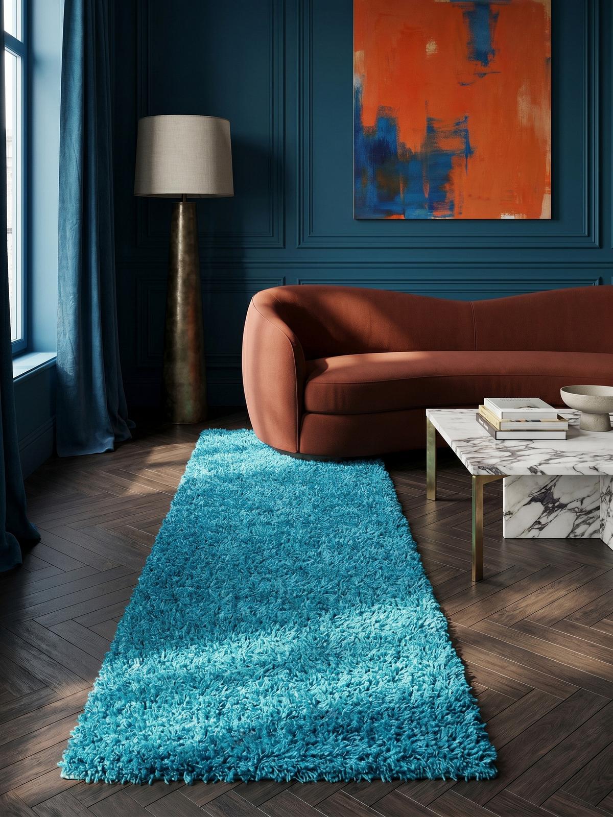 HOCHFLORTEPPICH RHEIN, einfarbig, aus Polypropylen, Türkis, 80 x 150 cm - Blau, Textil (150/80cm) - KADIMA DESIGN