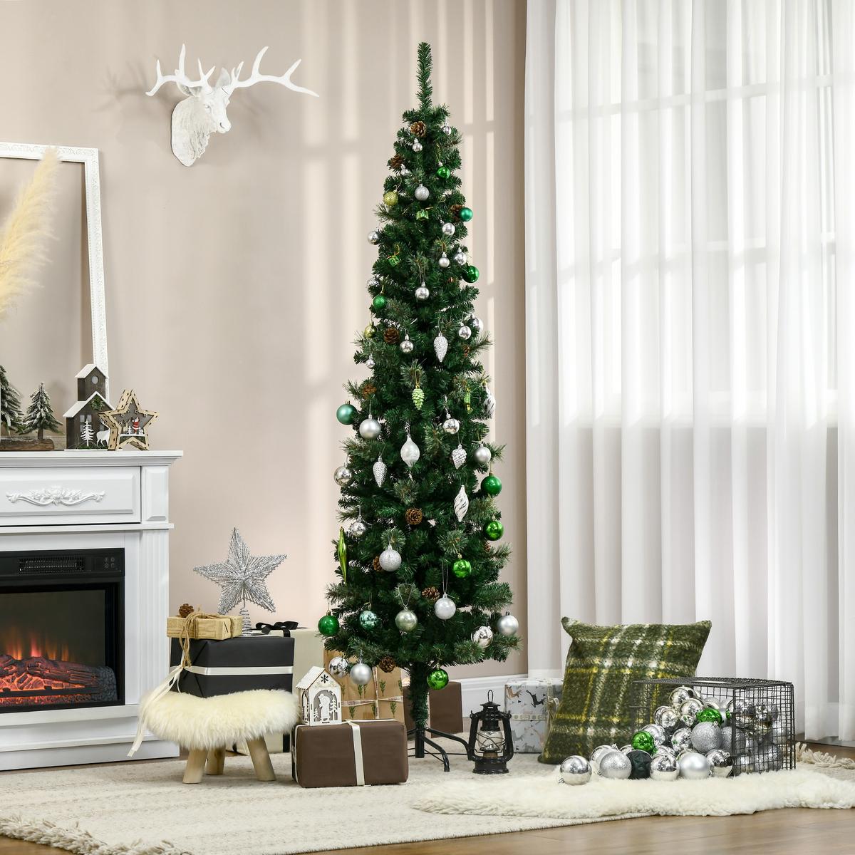 KÜNSTLICHER-WEIHNACHTSBAUM, 195 cm Christbaum mit 556 Spitzen für Weihnachten - Grün, Kunststoff/Metall (195cm) - HOMCOM