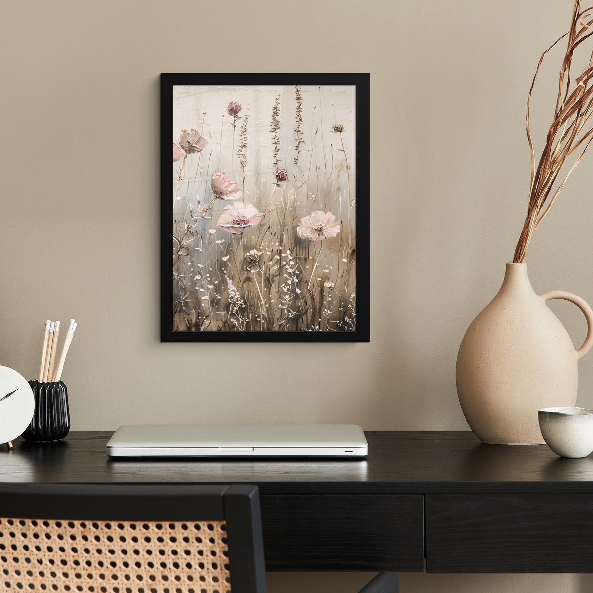 POSTER MIT RAHMEN Blumen - Rosa - Modern - Beige Bilderrahmen 30x40 cm - Beige, Papier (30/40cm) - MuchoWow