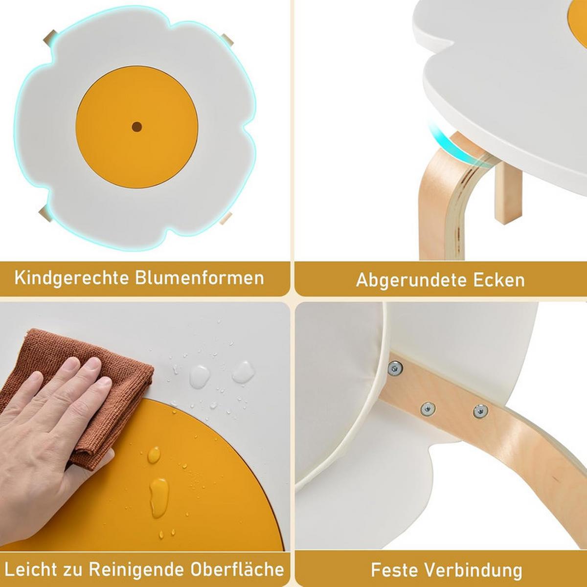 KINDERSCHREIBTISCH-SET Blumenförmig mehrfarbig(5-tlg) - Multicolor, Holzwerkstoff (60/45/60cm) - COSTWAY