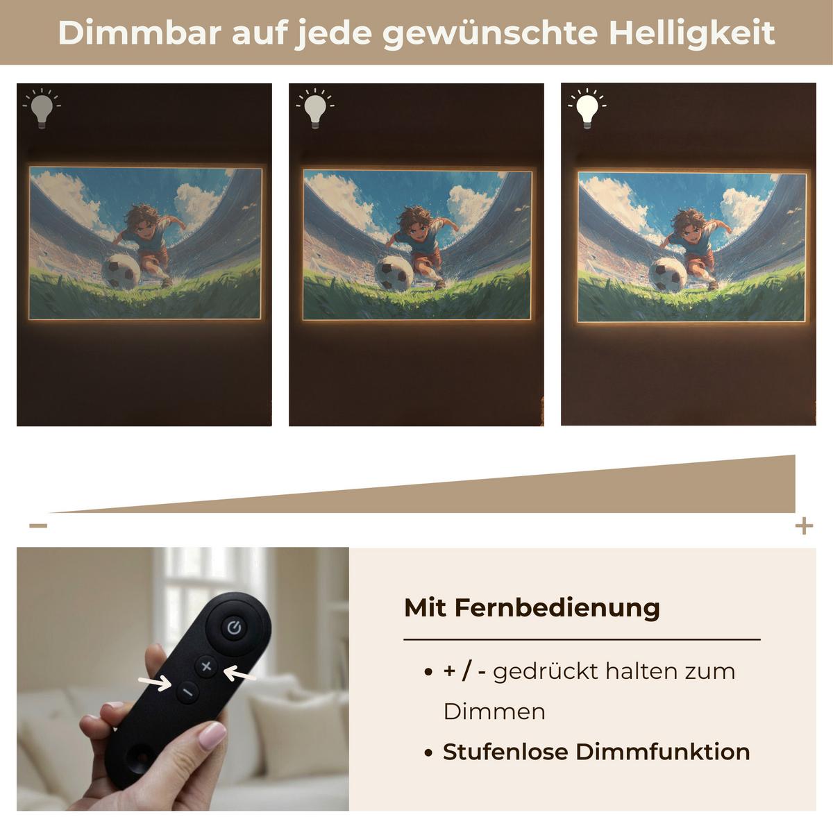 WANDLEUCHTE MIT AKKU Stadion - Fußballer - Ball 100x70 cm - Blau, Holzwerkstoff (100/70/8cm) - OnlyWow