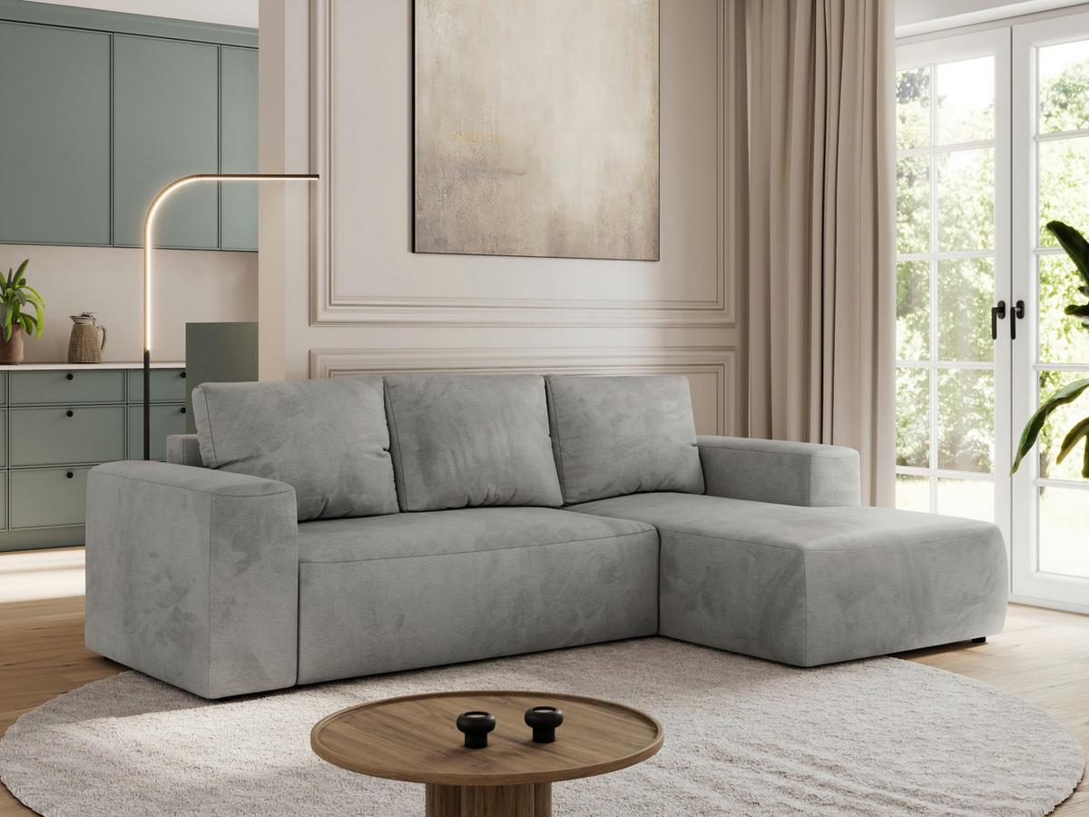 ECKSOFA TRENTINO L Hellgrau Velvet - Rechts - Hellgrau/Schwarz, Kunststoff/Textil (164/266cm) - MKS