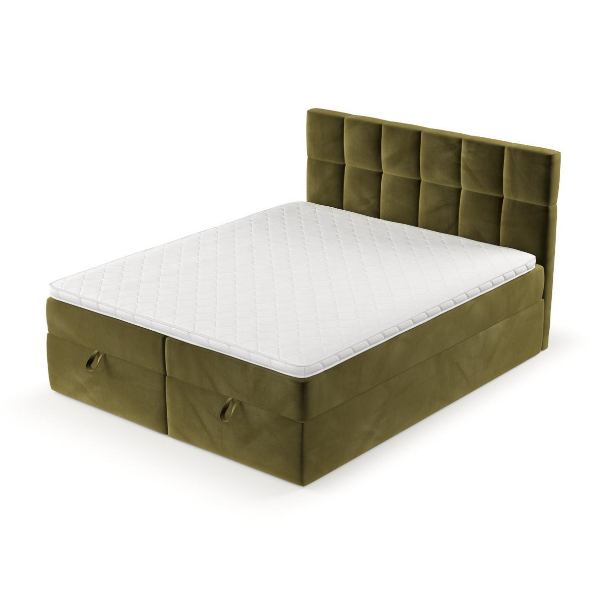 BOXBETT Savio 200/200 cm Olivgrün im Kronos Stoff - Schwarz/Olivgrün, Holz/Holzwerkstoff (200/200cm) - AltaBeds