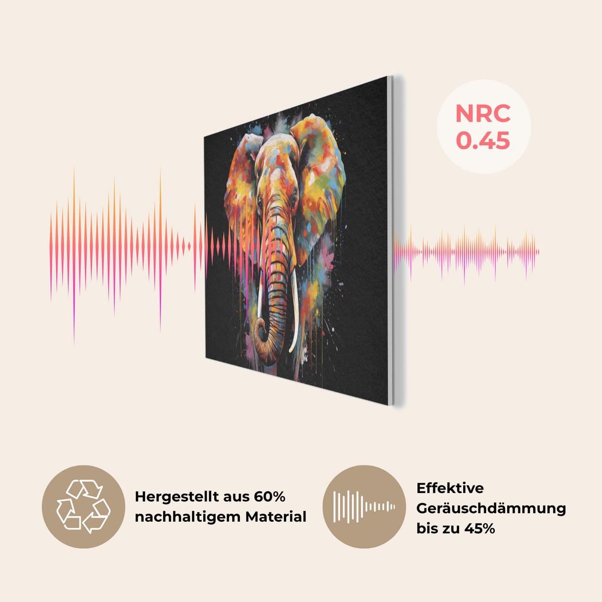 AKUSTIKBILD Elefant - Graffiti - Schwarz - Tiere - Farben Akustikpaneele 90x60 cm - Schwarz, Kunststoff (90/60/0.9cm) - MuchoWow