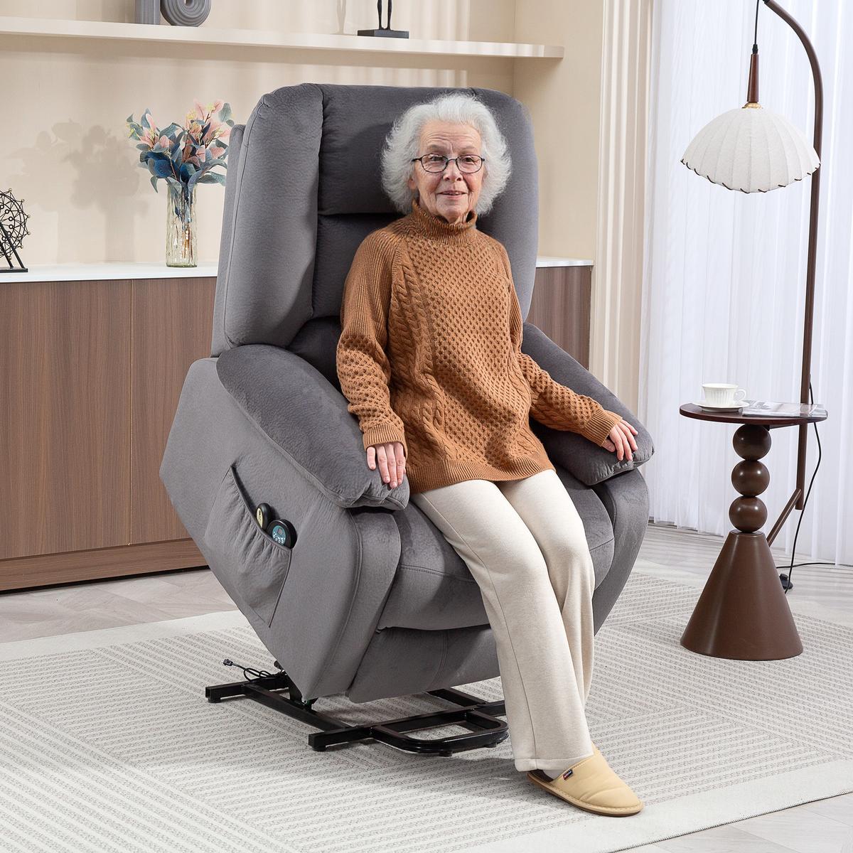 ELEKTRISCHER-AUFSTEHSESSEL Polyester Schaumstoff Dunkelgrau - Dunkelgrau/Schwarz, Textil/Metall (90/110/93cm) - HOMCOM