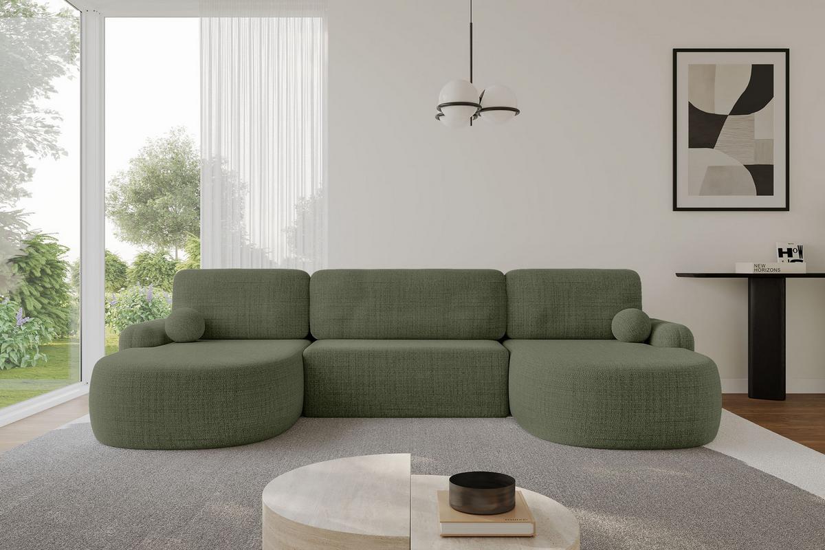 WOHNLANDSCHAFT mit Schlaffunktion und Bettkasten LIRA-U - 335x172x89 Grün - Dunkelgrün, Holzwerkstoff/Textil (335/89/172cm) - ALTDECOR