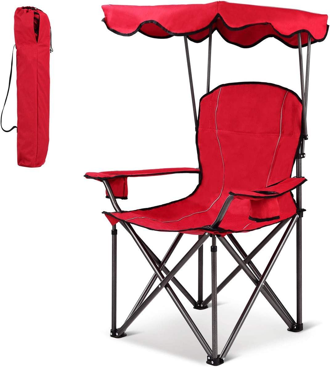CAMPINGSTUHL mit Sonnendach Rot - Rot, Metall (97/130/68cm) - COSTWAY