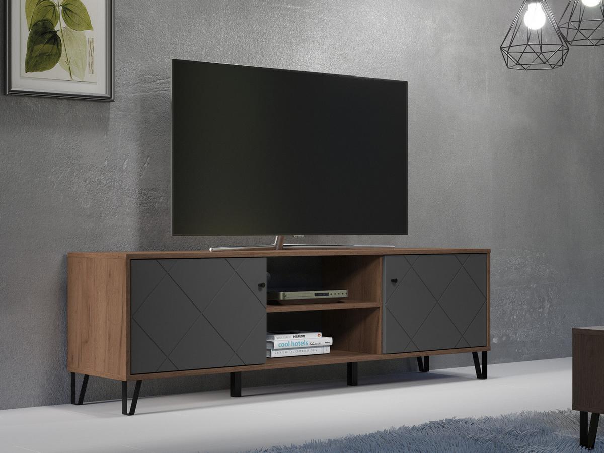 TV-LOWBOARD Graphite grau, Eiche Kraft Gold 186 x 56 cm, TV Unterteil mit Soft-Close - Eichefarben/Schwarz, Holzwerkstoff/Kunststoff (186/56/40cm) - Top.Furn