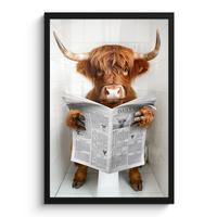 POSTER MIT RAHMEN Schottischer Highlander - Tier - Zeitung - Toilette Bilder mit Rahmen 40x60 cm - Kastanienfarben, Papier (40/60cm) - MuchoWow