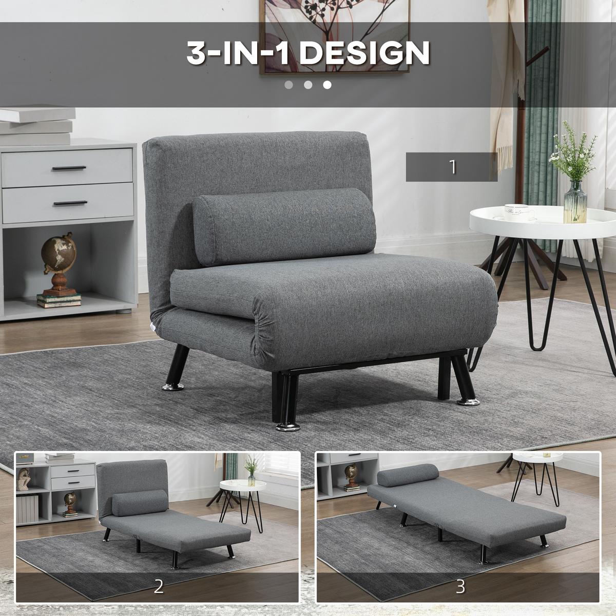 SCHLAFSESSEL Klappsessel mit Bettfunktion Schlafsofa mit Verstellbar Rückenlehne - Dunkelgrau/Anthrazit, Textil/Metall (70/75/75cm) - HOMCOM
