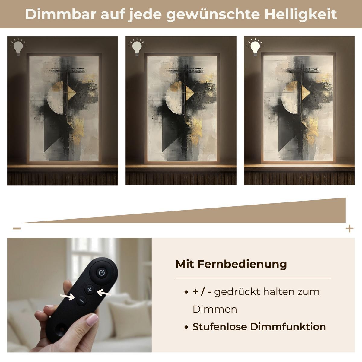 WANDLEUCHTE MIT AKKU Abstrakt - Schwarz - Farbe - Modern 40x60 cm - Grau, Holzwerkstoff (40/60/8cm) - OnlyWow