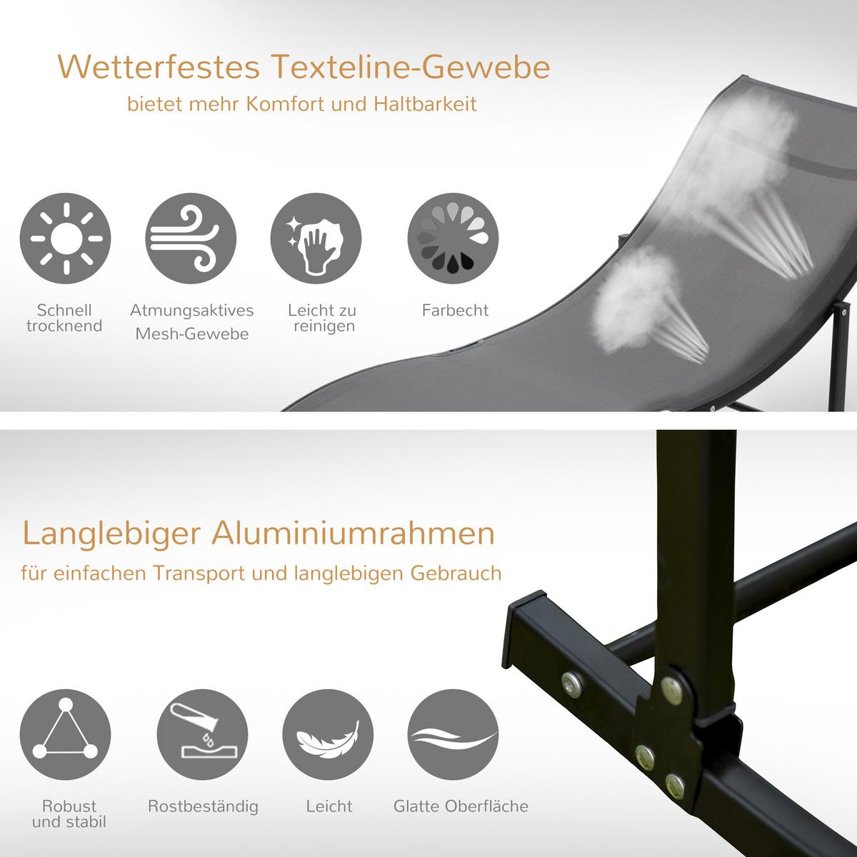 2ER Set Sonnenliege Gartenliege Stoffliege Relaxliege Alu Texteline Dunkelgrau - Dunkelgrau, Textil (61/63/165cm) - Outsunny