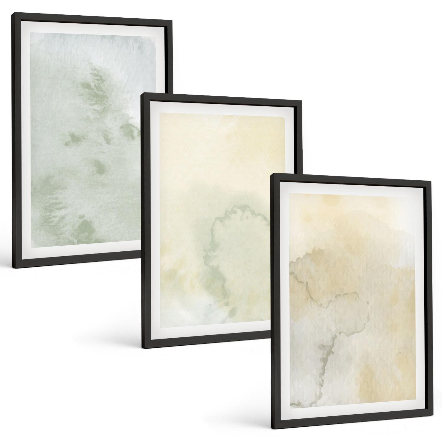 BILDER SET 3er Set - 40x60 cm Schwarzer Rahmen - Pastellfarbene Aquarelltexturen - Schwarz, Kunststoff (40/60cm) - TULUP