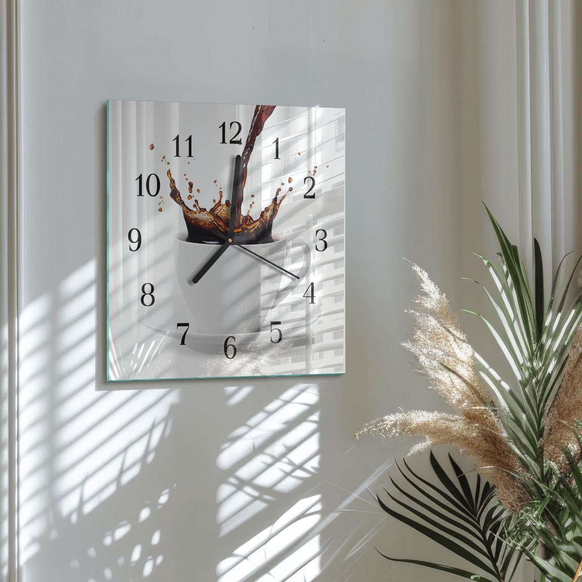 WANDUHR aus Glas 30x30 cm - Kaffee - Weiß, Glas (30/30/0.4cm) - TULUP