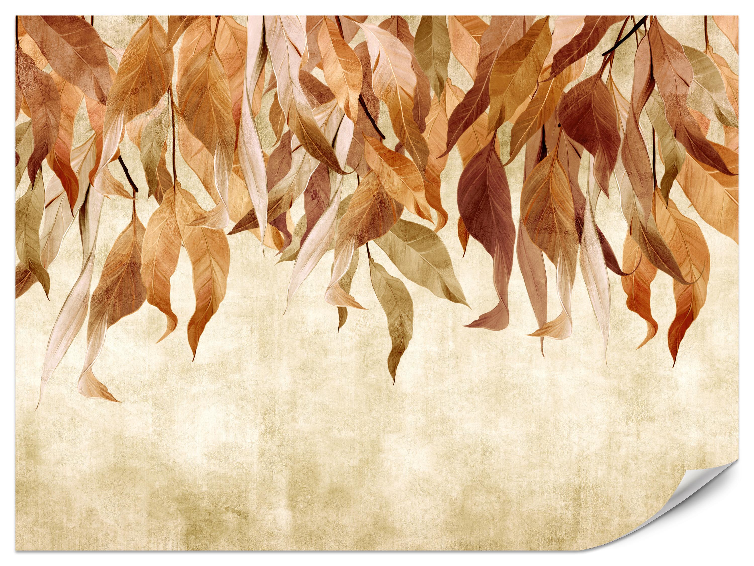FOTOTAPETE Blätter Pflanzen Natur für Wohnzimmer 250x175 - Beige/Rot, Papier (250/175cm) - Muralo