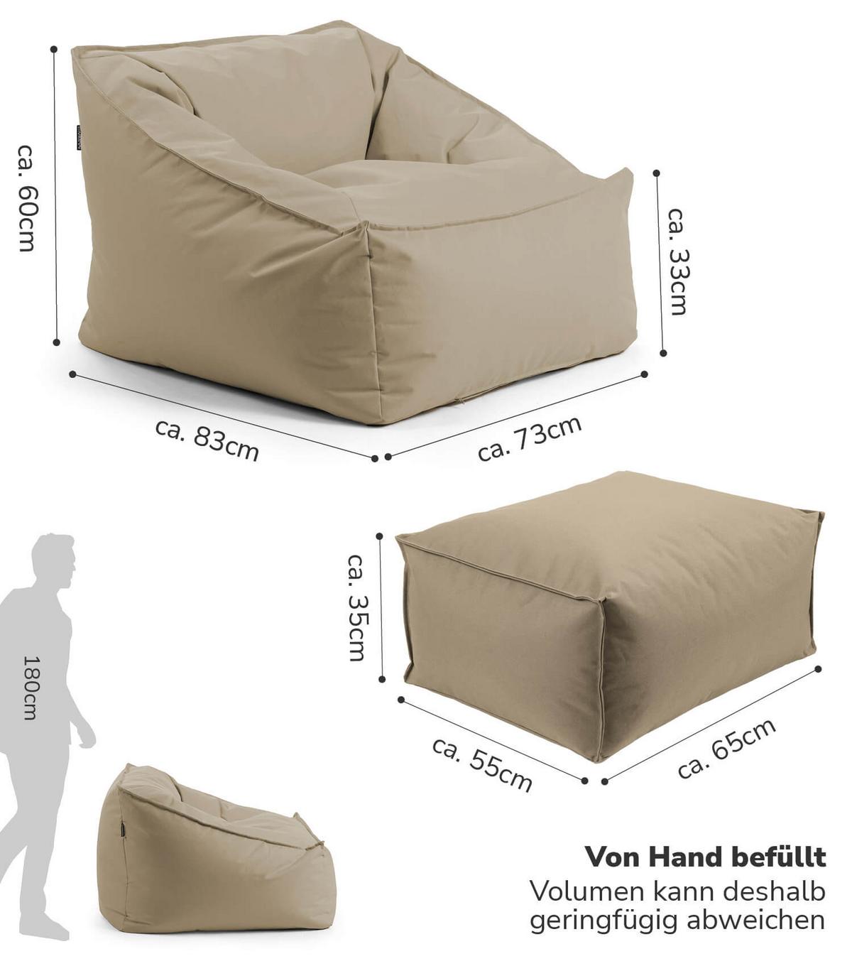 OUTDOOR SITZSACK Der Sunnyboy mit Hocker - Beige, Textil (80/60/83cm) - Mokebo