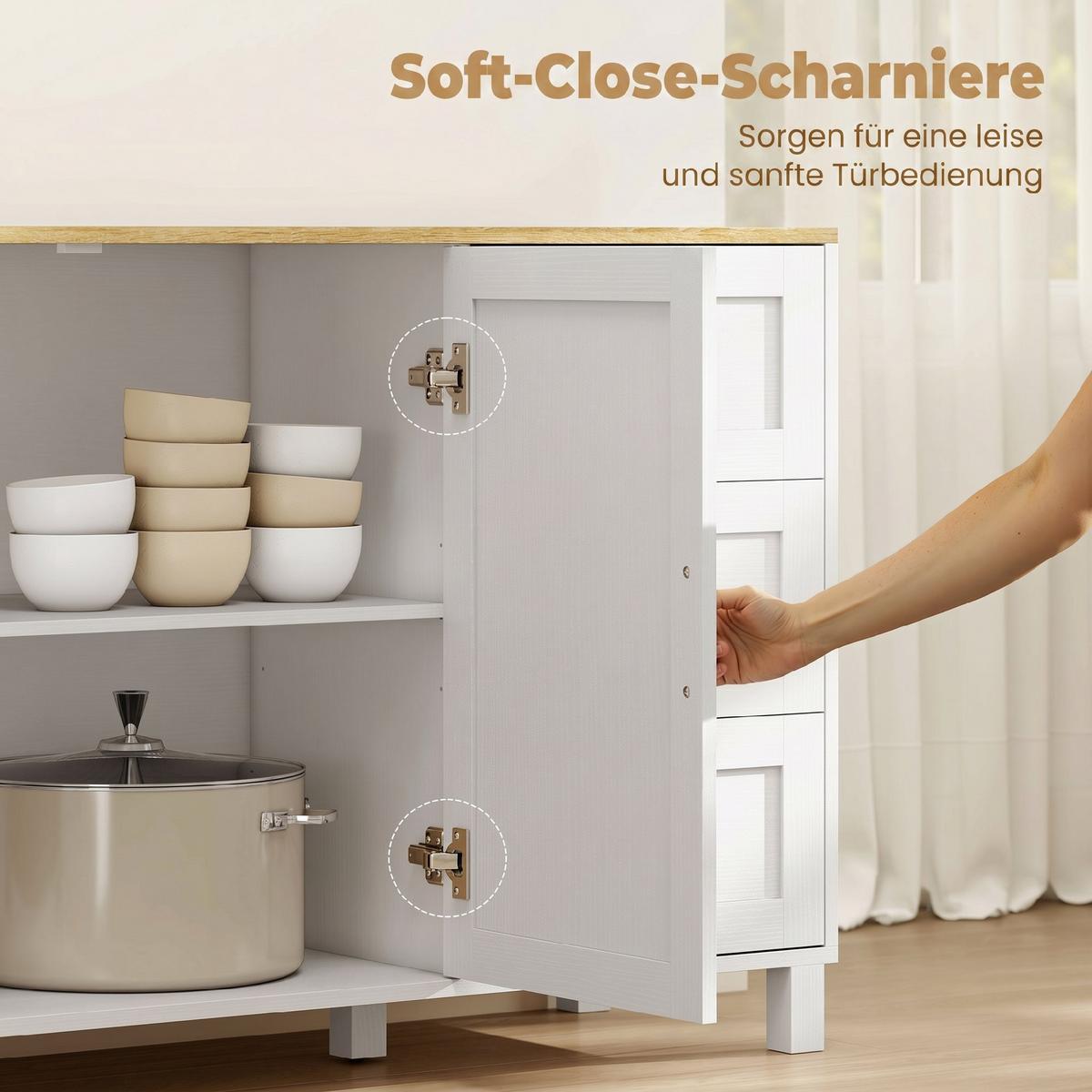 SIDEBOARD Spanplatte Weiß - Schwarz/Weiß, Holzwerkstoff/Metall (38/76/120cm) - HOMCOM