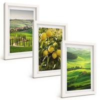 BILDER SET 3er Set - 20x30 cm Weißer Rahmen - Italienische Zitrusfrüchte und Hügel - Weiß, Kunststoff (20/30cm) - TULUP