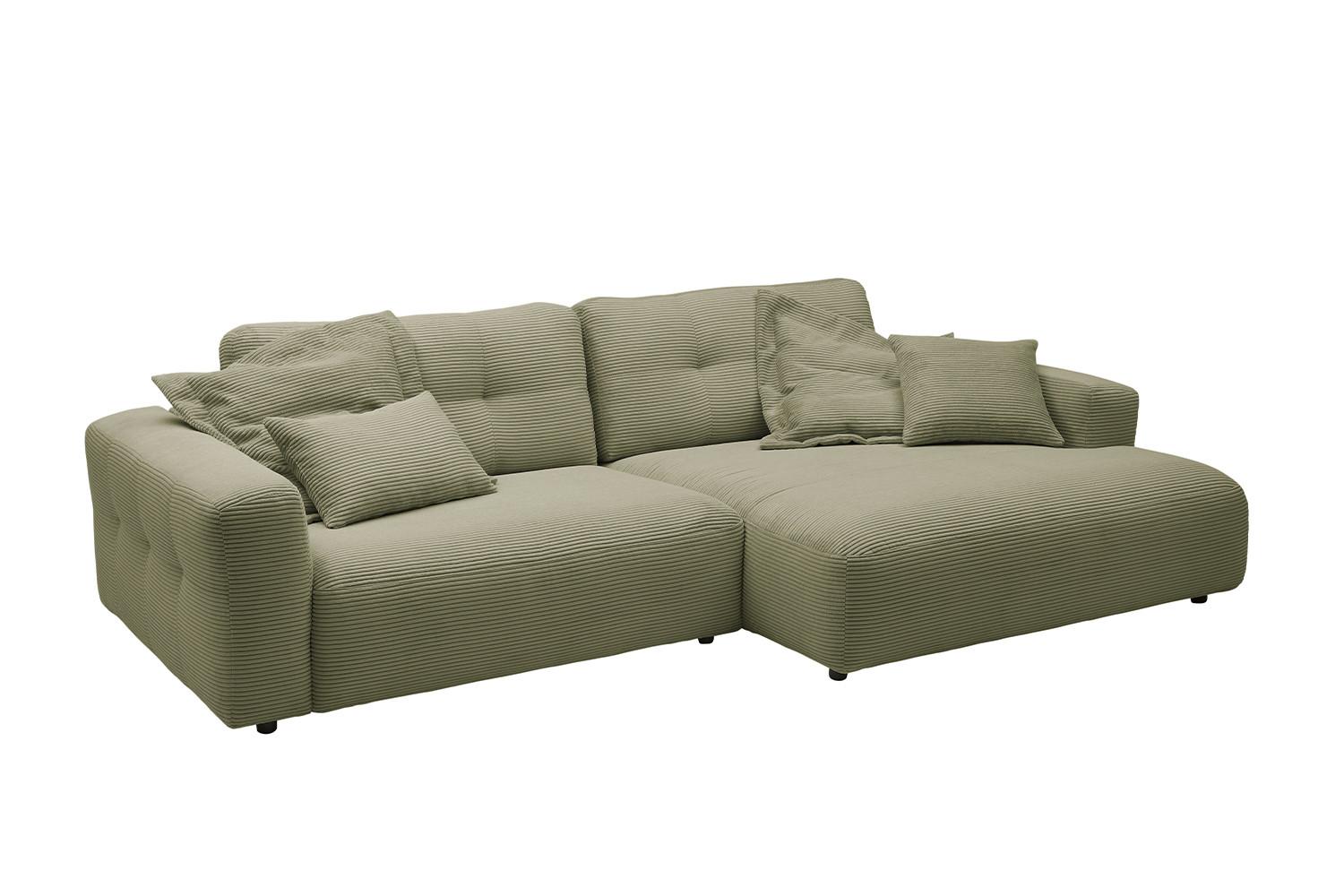 ECKSOFA MIKA Grün Cord - Schwarz/Olivgrün, Kunststoff/Textil (276/167cm) - KAWOLA