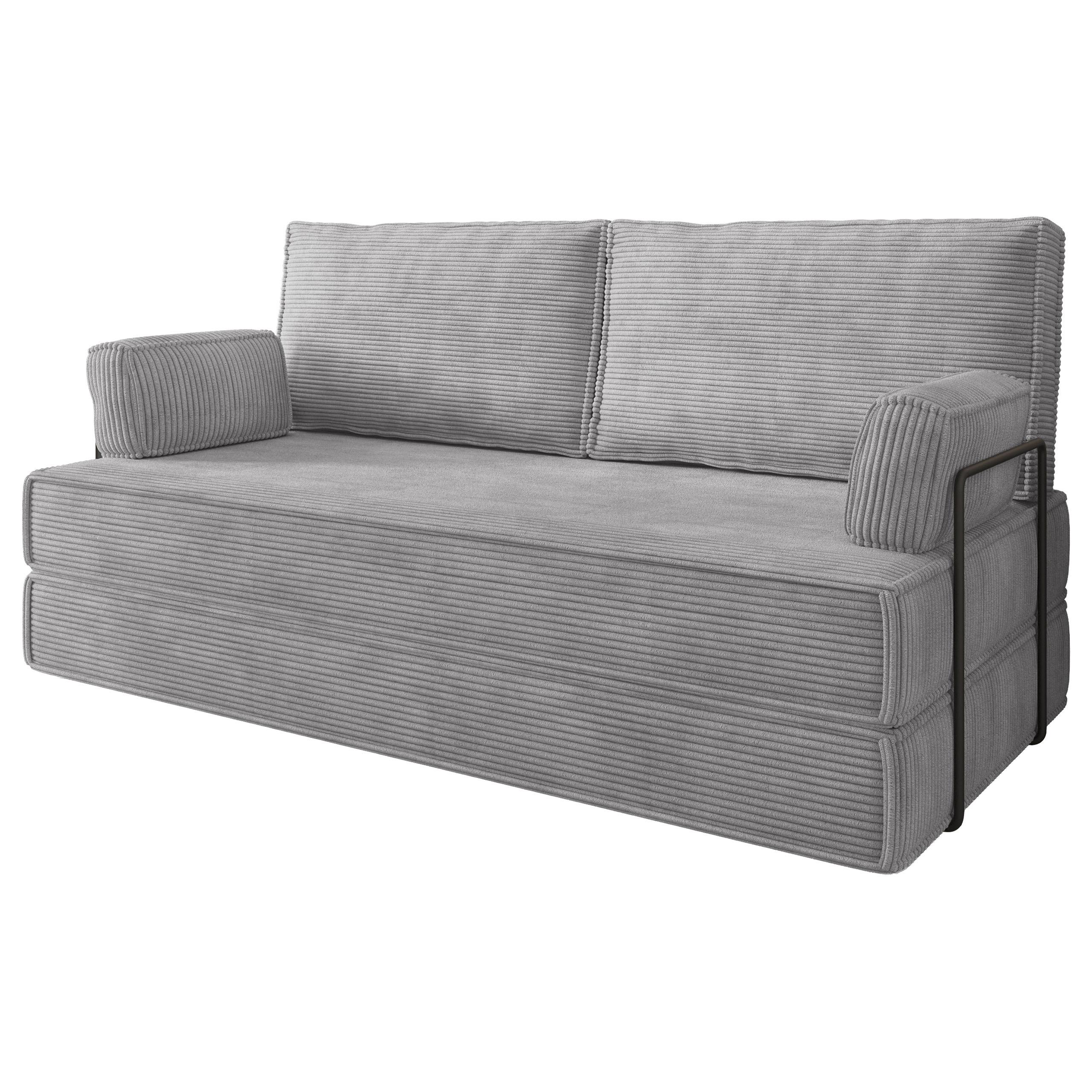 BETTSOFA SILAR aus Schaumstoff Kordstoff Hellgrau Schlaffunktion - Hellgrau, Textil (170/86/80cm) - MASSENO