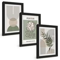 BILDER SET 3er Set - 20x30 cm Schwarzer Rahmen - Geometrische botanische Muster - Schwarz, Kunststoff (20/30cm) - TULUP