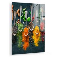 ACRYLGLASBILD Kräuter - Gewürze - Löffel 60x80 cm - Currygelb, Glas (60/80cm) - MuchoWow