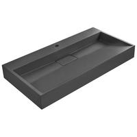 HÄNGEWASCHBECKEN Schwarz 90/46 cm Mineralguss Quenko - Schwarz, Naturmaterialen (90/12/46cm) - Beliani