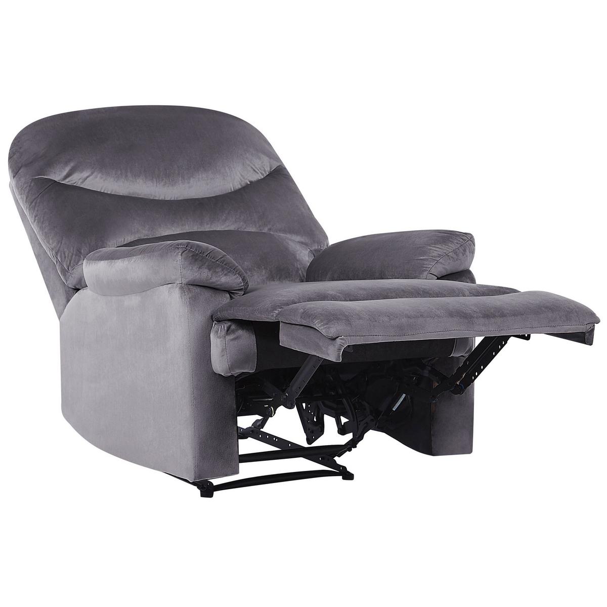 SESSEL Samtstoff grau verstellbar mit Fußstütze Eslov - Schwarz/Grau, Textil (85/103/90cm) - Beliani