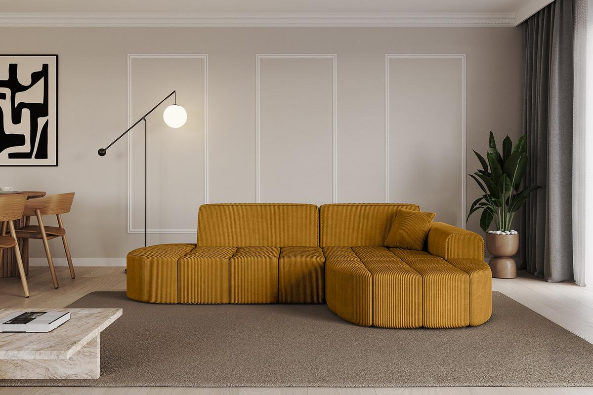 ECKSOFA Ottomane Rechts LIVO-L1 - 252x173x79,5 cm Senfgelb - Currygelb/Gelb, Holzwerkstoff/Textil (252/173cm) - ALTDECOR