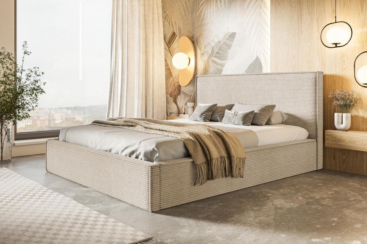 BETT 160x200 - Polsterbett mit Bettkasten und Metallrahmen - Modern Betten - Hochwertiger Poso-Stoff - Kollektion Milano - Beige - Beige, Holz/Textil (160/200cm) - Alpi-Möbel