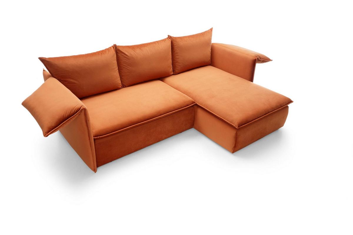 ECKSOFA PREGIO Orange Plüsch-Stoff mit Schlaffunktion - Orange, Holz (230/166cm) - MASSENO