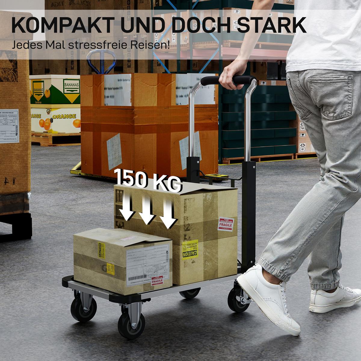 SACKKARRE Metall Aluminium Silber Schwarz - Schwarz, Metall (42/95/71.5cm) - HOMCOM