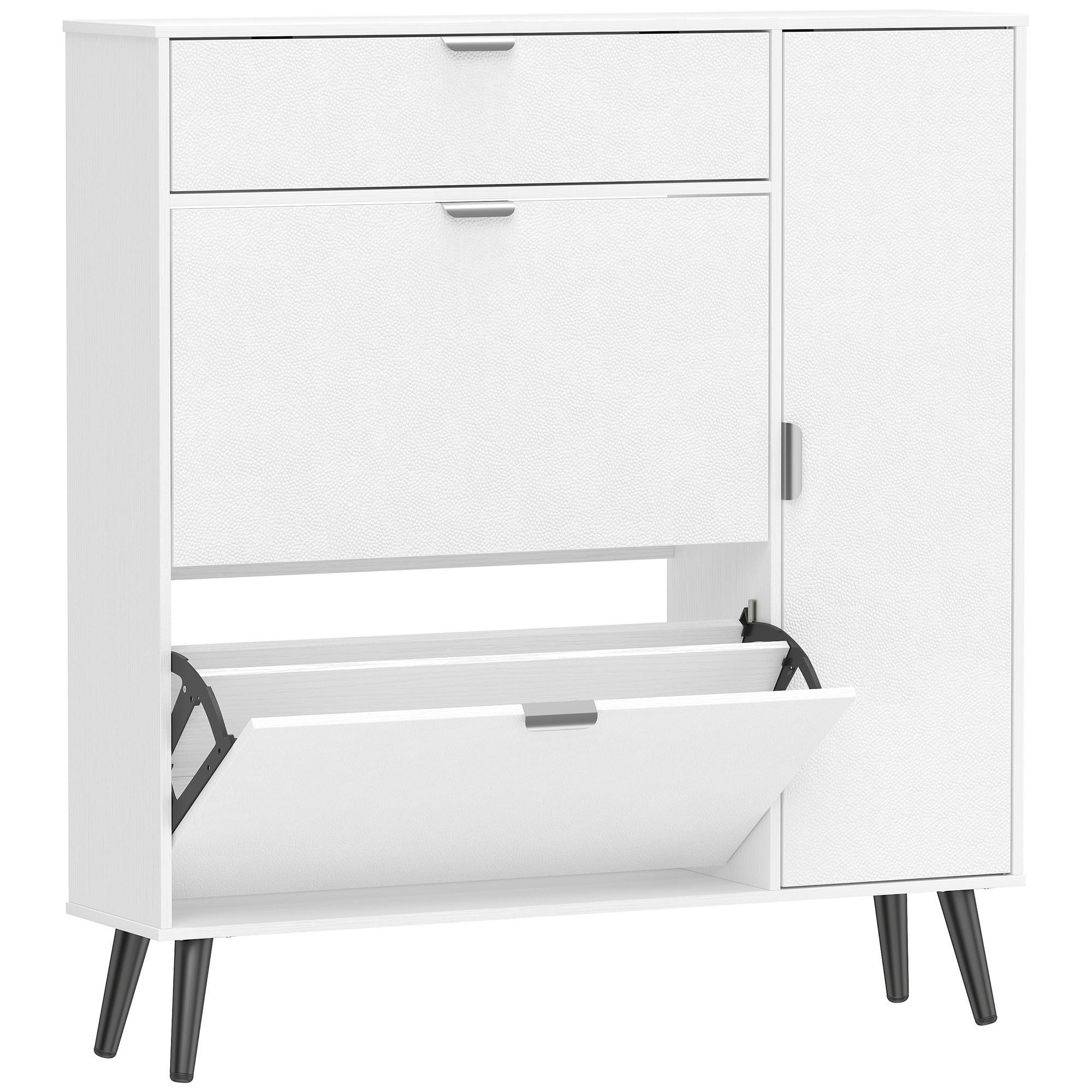 SCHUHSCHRANK Spanplatte-MDF Weiß - Silberfarben/Schwarz, Holzwerkstoff/Metall (23.8/106.6/99.4cm) - HOMCOM
