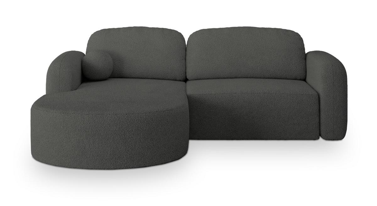 ECKSOFA AMILIA L-S Grau Boucle-Stoff mit Schlaffunktion - Grau, Holz (263/174cm) - MASSENO